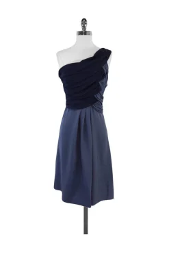 Abaete - Periwinkle & Navy Silk One Shoulder Dress Sz 6