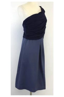 Abaete - Periwinkle & Navy Silk One Shoulder Dress Sz 6
