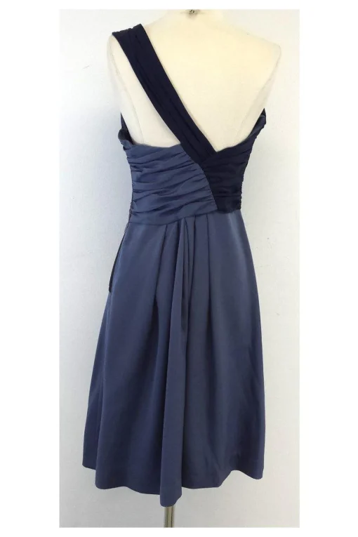 Abaete - Periwinkle & Navy Silk One Shoulder Dress Sz 6