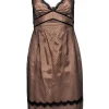 ABS Collections - Nude Sheath Dress w/ Black Lace Overlay Sz 2