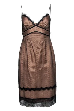 ABS Collections - Nude Sheath Dress w/ Black Lace Overlay Sz 2