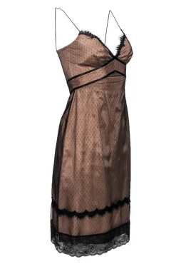 ABS Collections - Nude Sheath Dress w/ Black Lace Overlay Sz 2