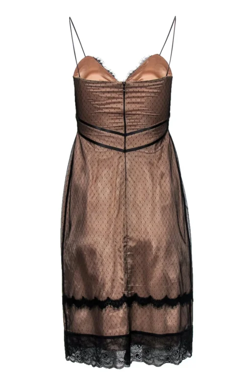ABS Collections - Nude Sheath Dress w/ Black Lace Overlay Sz 2