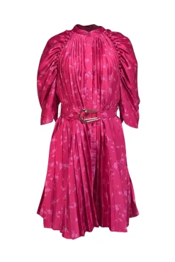 Acler - Fuchsia Floral Print Pleated Satin Dress Sz 8