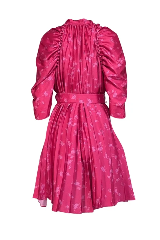 Acler - Fuchsia Floral Print Pleated Satin Dress Sz 8