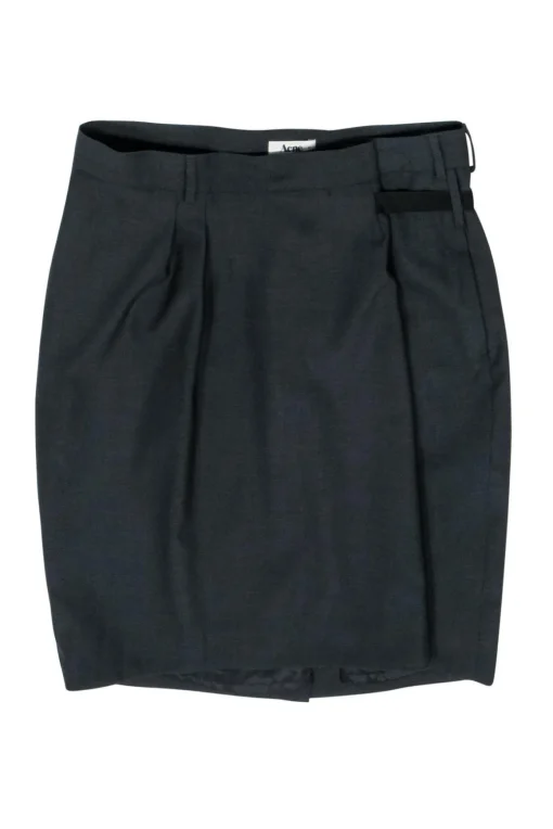 Acne - Gray Wool Pleated Skirt w/ Gathered Side Sz M