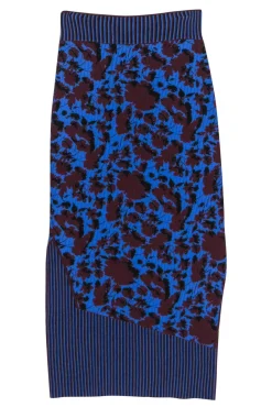Acne Studios - Blue & Maroon "Jana" Striped & Floral Ribbed Knit Skirt Sz XS