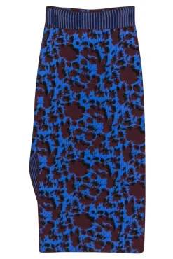 Acne Studios - Blue & Maroon "Jana" Striped & Floral Ribbed Knit Skirt Sz XS