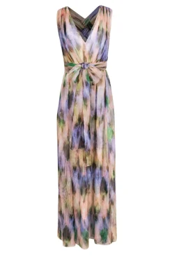 ADAM by Adam Lippes - Purple, Pink & Green Watercolor Print Flowy Silk Maxi Dress Sz 2