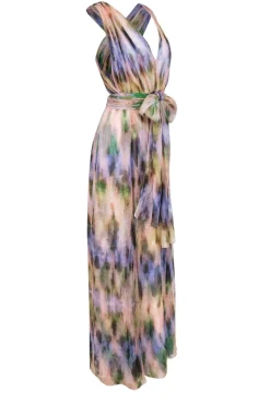 ADAM by Adam Lippes - Purple, Pink & Green Watercolor Print Flowy Silk Maxi Dress Sz 2