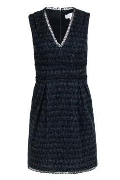 Adam Lippes - Black & Navy Tweed V-Neck Sheath Dress Sz 2