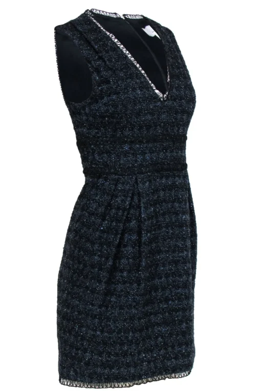 Adam Lippes - Black & Navy Tweed V-Neck Sheath Dress Sz 2