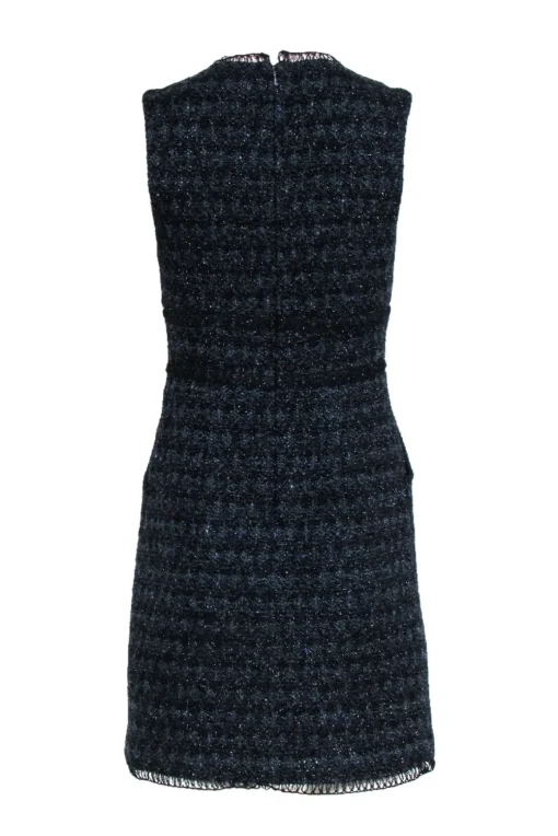 Adam Lippes - Black & Navy Tweed V-Neck Sheath Dress Sz 2