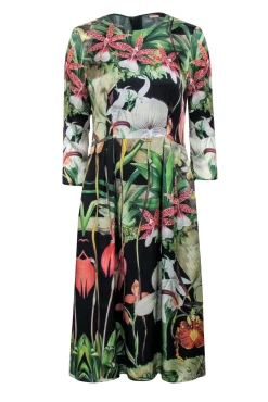 Adam Lippes - Green, Black, & Multi Color Tropical Floral Print Dress Sz 4