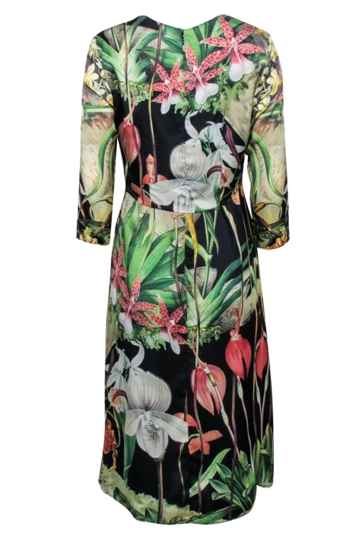 Adam Lippes - Green, Black, & Multi Color Tropical Floral Print Dress Sz 4