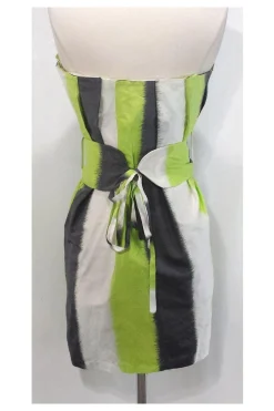 Adam Lippes - Lime, Grey & White Strapless Silk Dress Sz 6