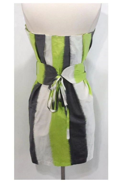 Adam Lippes - Lime, Grey & White Strapless Silk Dress Sz 6