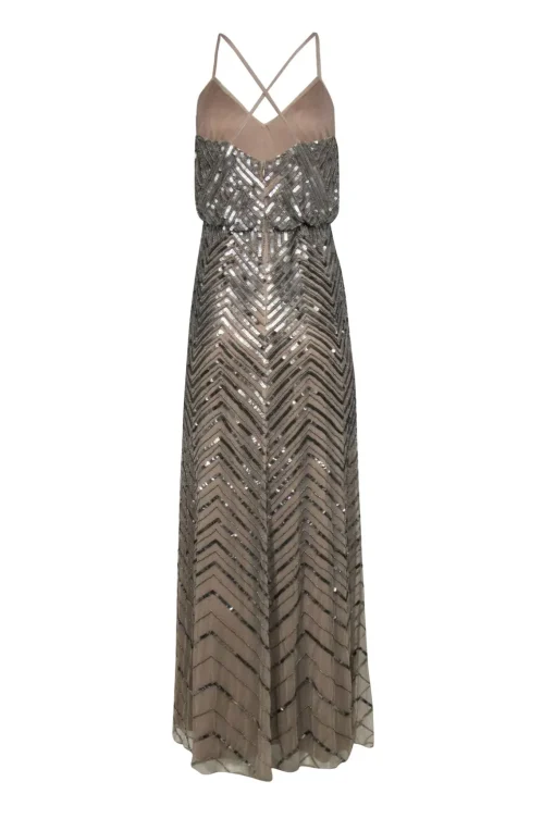 Adrianna Papell - Champagne Gold Beaded & Sequin Formal Dress Sz 4