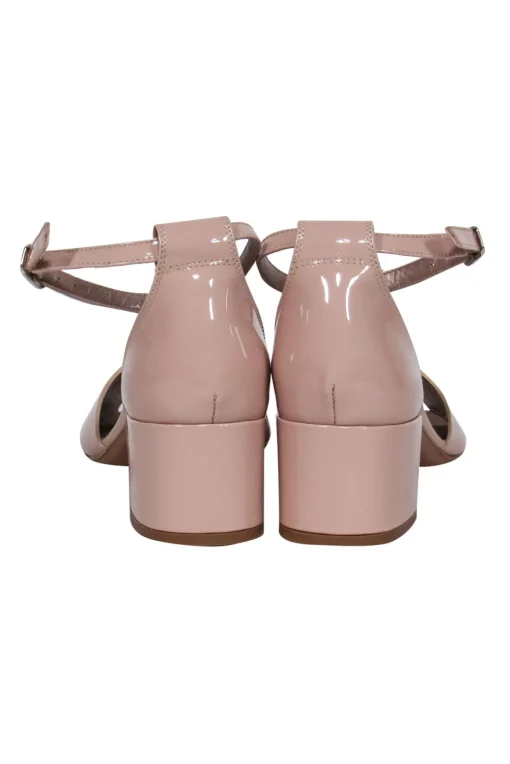 AGL - Nude Patent Leather "Biscuit" Ankle Strap Block Heels Sz 10