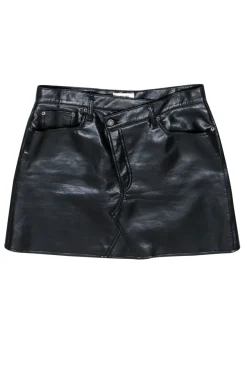 AGOLDE - Black Recycled Leather Blend Skirt w/ Asymmetrical Button Detail Sz 12