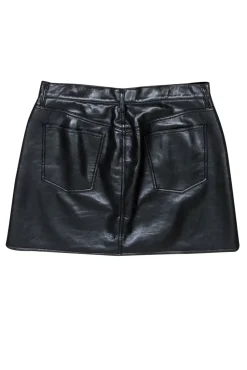 AGOLDE - Black Recycled Leather Blend Skirt w/ Asymmetrical Button Detail Sz 12