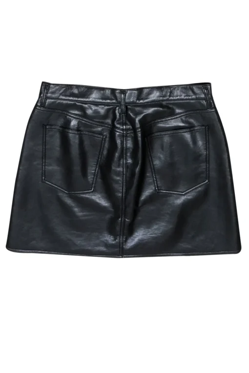 AGOLDE - Black Recycled Leather Blend Skirt w/ Asymmetrical Button Detail Sz 12