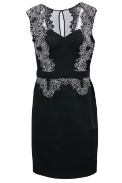 Aidan Mattox - Black Textured Sheath Dress w/ Mesh & White Lace Sz 12