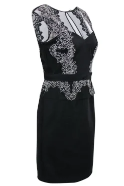Aidan Mattox - Black Textured Sheath Dress w/ Mesh & White Lace Sz 12