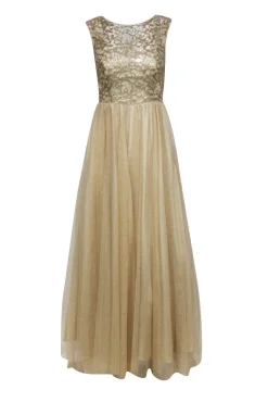 Aidan Mattox - Gold Lace Bodice w/ Tulle Long Bottom Formal Dress Sz 2