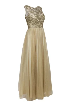 Aidan Mattox - Gold Lace Bodice w/ Tulle Long Bottom Formal Dress Sz 2
