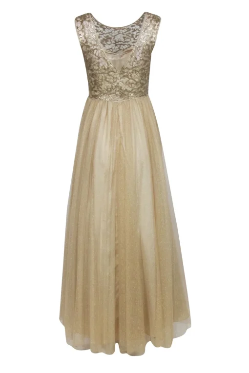Aidan Mattox - Gold Lace Bodice w/ Tulle Long Bottom Formal Dress Sz 2