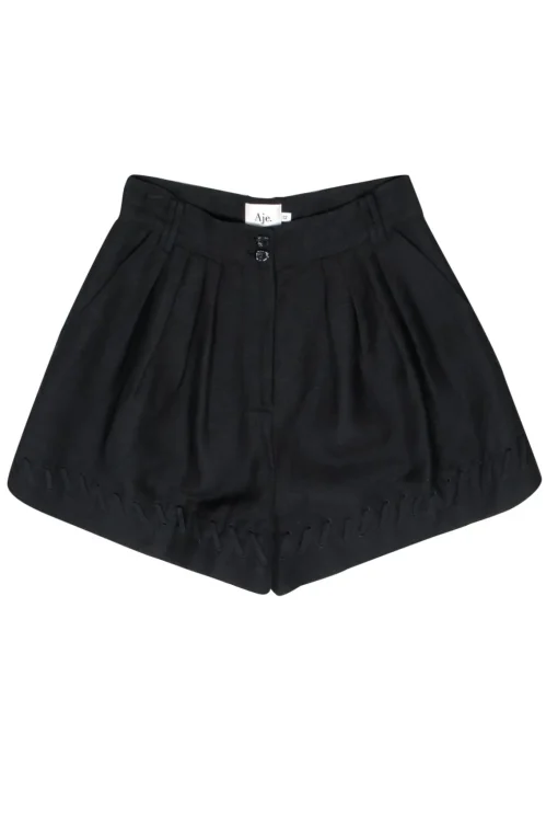 Aje - Black High-Waist Shorts w/ Braided Trim Sz 12