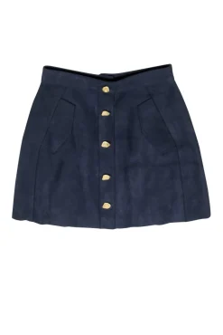 Aje - Navy Suede Miniskirt w/ Gold Buttons Sz 8