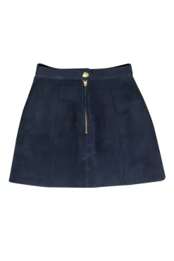 Aje - Navy Suede Miniskirt w/ Gold Buttons Sz 8