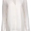 Akris - Cream Long Sleeve Ribbed Snap Front Silk Blouse Sz 14