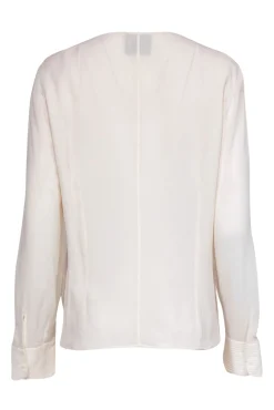 Akris - Cream Long Sleeve Ribbed Snap Front Silk Blouse Sz 14