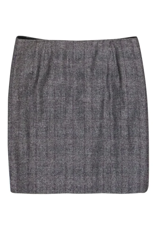 Akris - Grey, Black & Purple Glen Plaid Pencil Skirt Sz 12