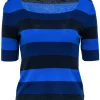 Akris Punto - Blue, Navy & Black Striped Short Sleeve Wool Sweater Sz 12