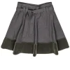 Akris Punto - Brown Houndstooth Wool Skirt w/ Corduroy Hem Sz 10