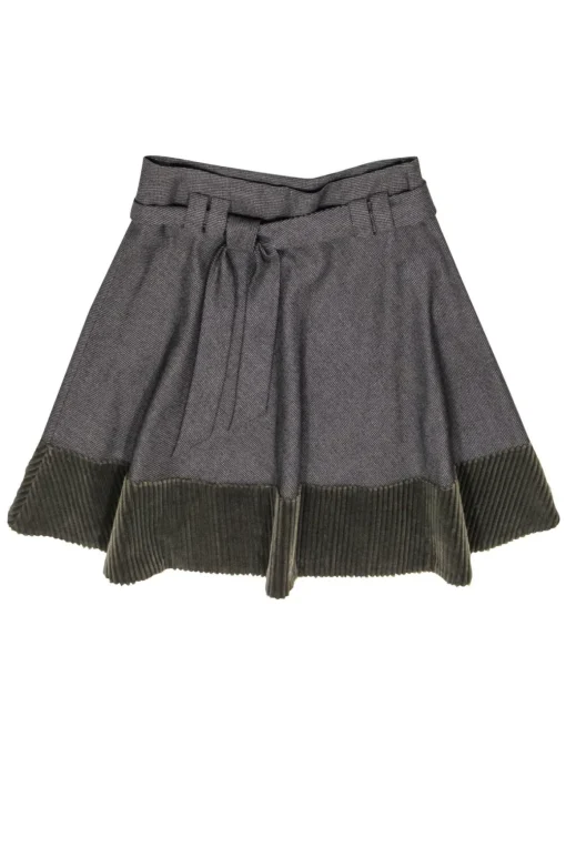 Akris Punto - Brown Houndstooth Wool Skirt w/ Corduroy Hem Sz 10