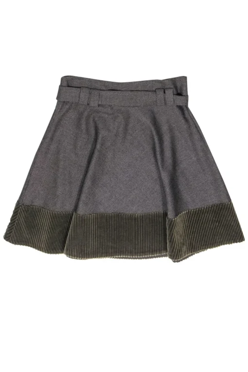 Akris Punto - Brown Houndstooth Wool Skirt w/ Corduroy Hem Sz 10