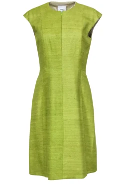 Akris Punto - Lime Green A-Line Silk Zip-Up Dress Sz 8
