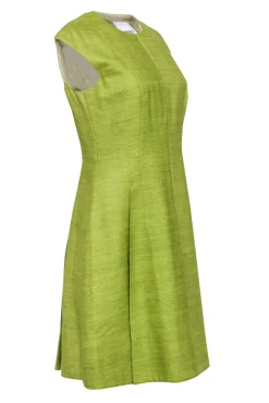 Akris Punto - Lime Green A-Line Silk Zip-Up Dress Sz 8
