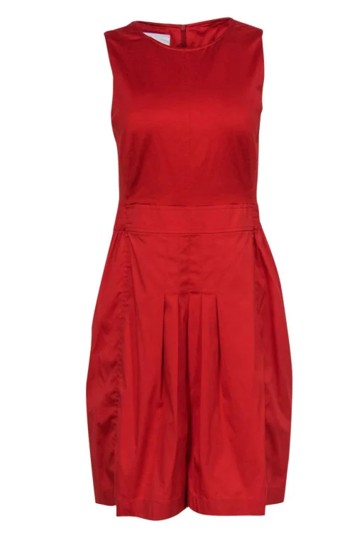 Akris Punto - Red Cotton Pleated Skirt Dress Sz M