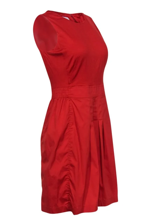 Akris Punto - Red Cotton Pleated Skirt Dress Sz M