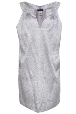 Alberta Ferretti - Textured Silver Silk Blend Shift Dress Sz 10