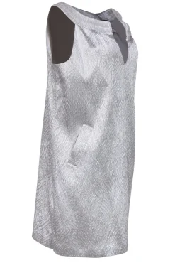 Alberta Ferretti - Textured Silver Silk Blend Shift Dress Sz 10