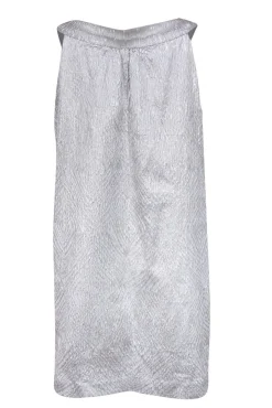 Alberta Ferretti - Textured Silver Silk Blend Shift Dress Sz 10