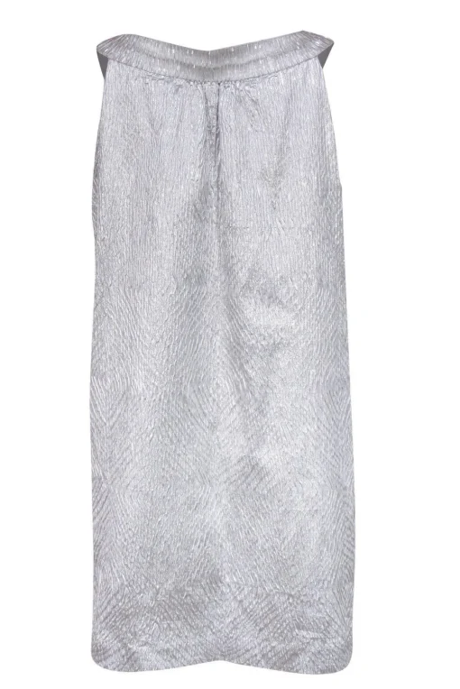 Alberta Ferretti - Textured Silver Silk Blend Shift Dress Sz 10