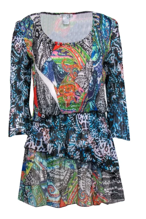 Alberto Makali - Multicolored Patchwork Printed Pleated Tunic Sz L